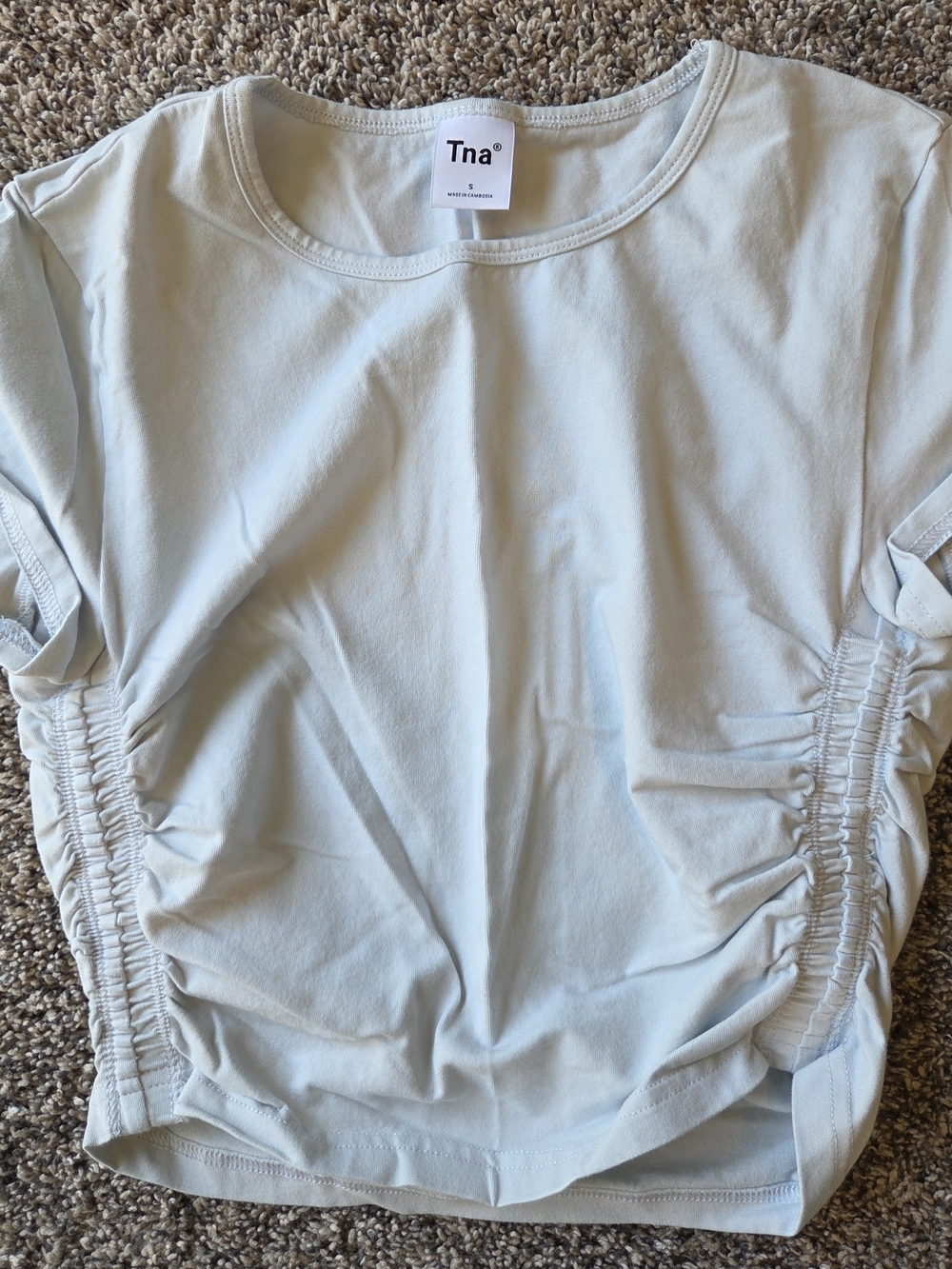 TNA Pale Blue Ruched Side Short Sleeve Tee